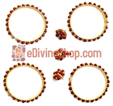 Picture of Rudraksha Gold Plated Beads Combination Bangles, Earrings and Pendant - Jewellery Set