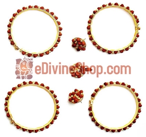 Picture of Rudraksha Gold Plated Beads Combination Bangles, Earrings and Pendant - Jewellery Set