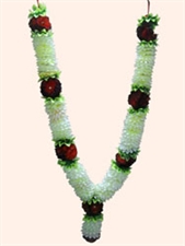 Picture of Off white Satin Ribbon Artificial Flower Garland with colored ribbon decorations and motifs