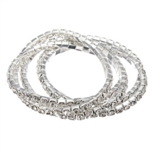 Picture of 5Pcs Lady Silver Elastic Wedding Bridal Diamante Crystal Bracelet Bangle Jewelry