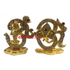 Picture of Gold Plated Hindu God Idol of Laxmi Ganesg OM