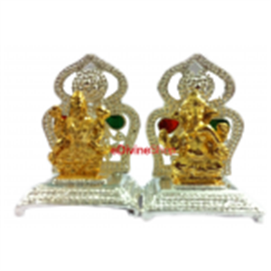 Picture of Gold Plated and Silver Hindu God Idol of Small Laxmi GanesG Size:-3.5X2.5X2 cm +3.5X2.5X2 cm