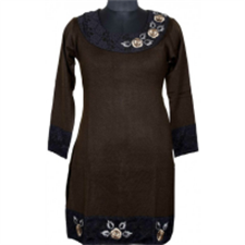 Picture of Womens Acrylic winter Kurti Gold Flower design