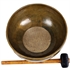Picture of Tibetan Singing Bowl with Image of Lotus Flowers Inside - Brass and Wood Statue