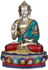Picture of Shakyamuni Buddha Interpreting His Dharma (Inlay Statue) - Brass Statue with Inlay