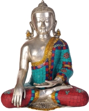 Picture of Lord Buddha in Bhumisparsha Mudra (Inlay Statue) - Brass Statue with Inlay