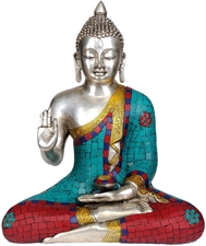 Picture of Lord Buddha in Vitark Mudra - Brass Statue with Inlay