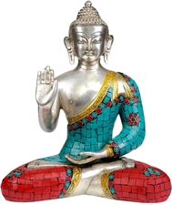Picture of Shakyamuni Buddha Granting Abhaya (Inlay Statue) - Brass Statue with Inlay