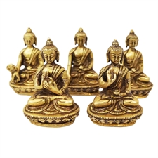 Picture of Religious Golden Buddha Sculpture Decorative Brass Metal Figurine Set of 5 Pcs Indian Gift Art
