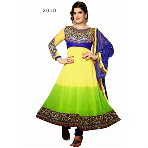 Picture of Zareen Khan Yellow & Blue Anarkali Salwar Suits Zar2010