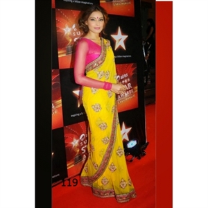 Picture of Bipasha Basu Yellow and Pink Saree at Airtel Superstar Award BWR119