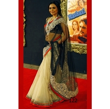 Picture of Rani Mukharjee in Black and Cream Net Sari BWR122