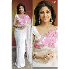 Picture of Shilpa Shetty in White Saree with pink flowers on Nach Baliye set BWR151