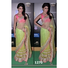 Picture of Shriya Saran pastel Pink color and Green sari at IIFA Film fare awards BWR166